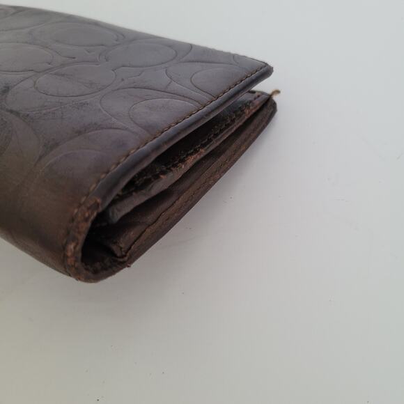 Coach Wallet Signature Brown Bifold Checkbook Card Holder Leather Long Slim - Picture 10 of 10